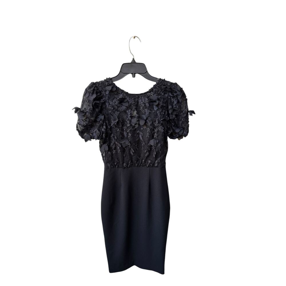 Dress the Population XS Black Puff Sleeve 3D Floral Cocktail Romantic Dress NWT